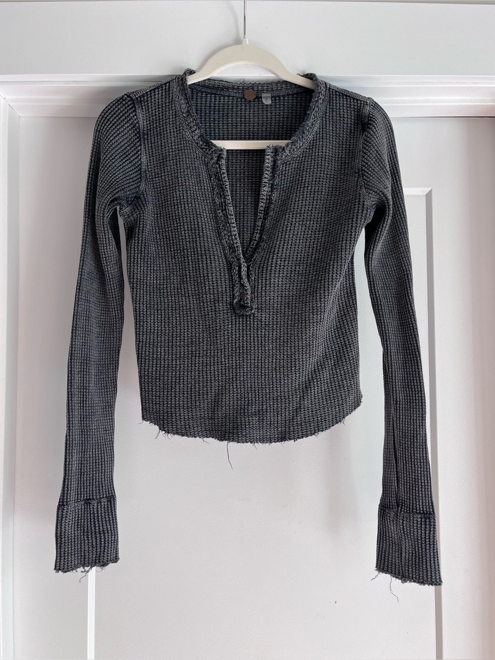 Free People Waffle knit long sleeve charcoal small